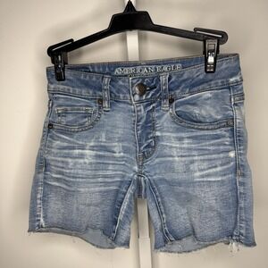 American Eagle Outfitters Women's Cut Off Midi Denim Jean Shorts Size 00